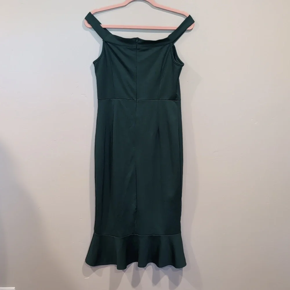 SHEIN Green Sweetheart Off Shoulder Ruffle Hem Midi Dress With Slit Size Medium